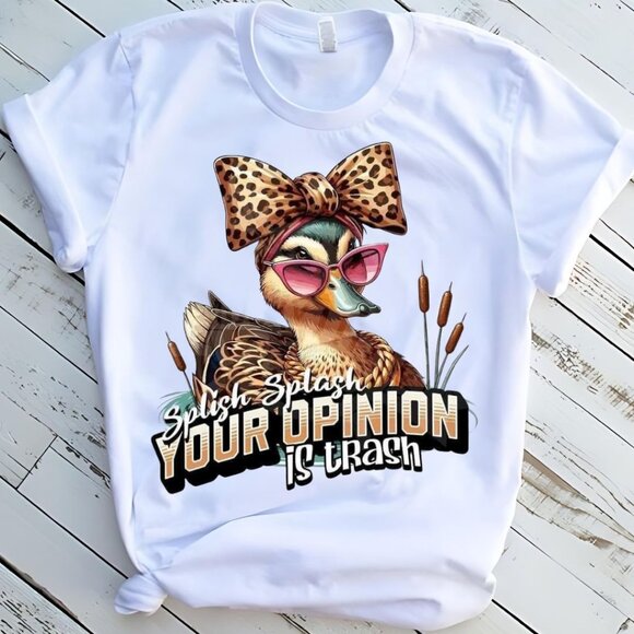 Duck Your Opinion Is Trash Western Tee Graphic Short Sleeve T-Shirt - Picture 1 of 2